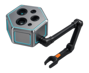 Hexagonal space probe with an extendable robotic arm and camera array