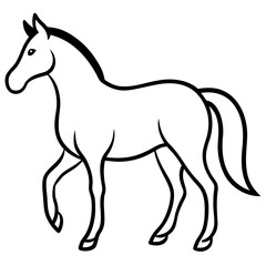A stylized black and white horse illustration in a walking pose silhouette