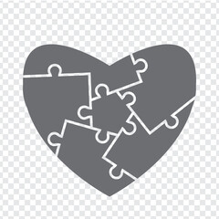 Simple icon of heart puzzle in grey.  Simple icon puzzle of five elements and center on transparent background for your web site design, logo, app, UI. EPS10.