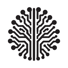 AI brain chip vector silhouette outline logo design concept illustration