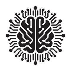 AI brain chip vector silhouette outline logo design concept illustration