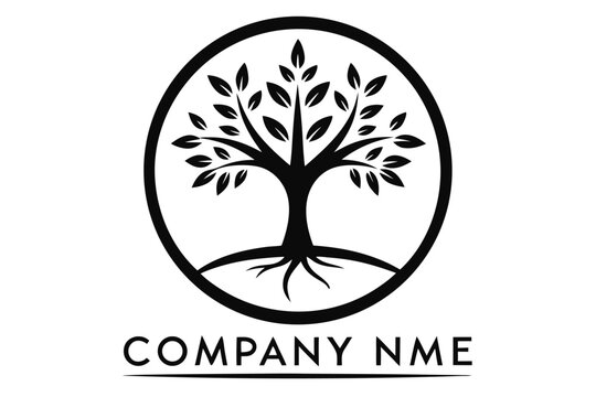 Elegant Tree of Life Logo Design in Black and White with Company Name