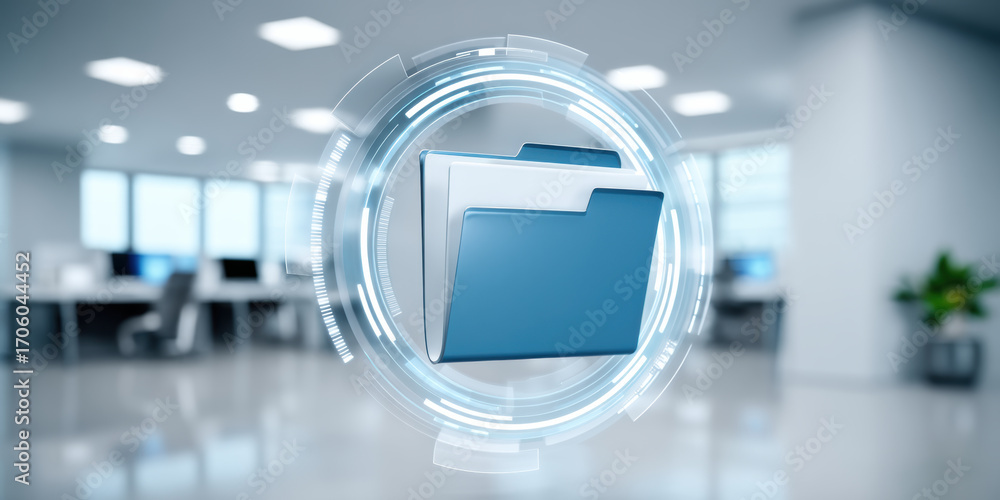Aufkleber folder data digital file folder icon floating modern office with glowing circular interface conveyin