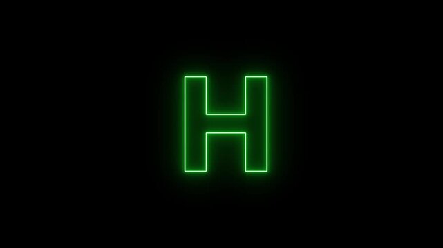 Letter H Neon Animation on Black Background. Looped animation 4k animation...
