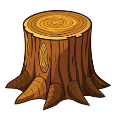 Cartoon Tree Stump Illustration Featuring Growth Rings and Root Details