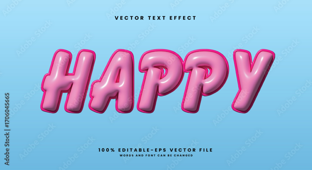 Poster happy inflated style 3d editable text effect template suitable for glossy effect