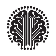 AI brain chip vector silhouette outline logo design concept illustration