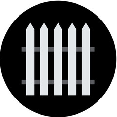Simple White Picket Fence Silhouette: A classic white picket fence, rendered in a minimalist style, is encased in a black circle, offering a sense of protection and simplicity. .AI