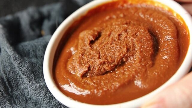Miso paste spice thick soybean paste for cooking Japanese food tasty snack fresh gourmet food background on the table rustic food top view copy space