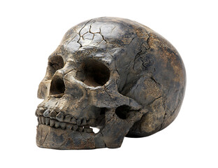 Fototapeta premium Ancient weathered human skull isolated on transparent background