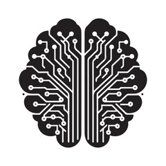 AI brain chip vector silhouette outline logo design concept illustration