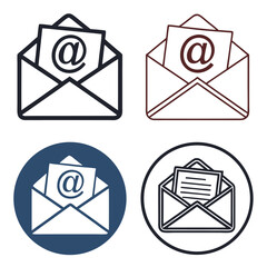 Four variations of an email envelope icon, showcasing different styles and colors.