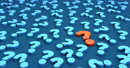 Bue question mark, one question mark in orange. Uncertainty, problems, difficulties, Q and A, interrogation,
