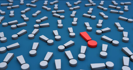 Gray exclamation mark, one exclamation mark in red. Warning, alertness, ideas, advice, problems, symbol.