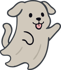 cartoon dog dressed as a ghost with its tongue sticking out, giving it a playful and cheerful Halloween look.