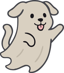 cartoon dog dressed as a ghost with its tongue sticking out, giving it a playful and cheerful Halloween look.