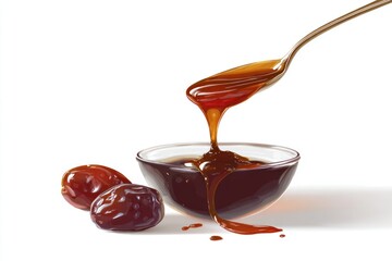 Date syrup poured from spoon into bowl
