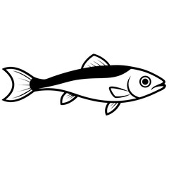 A simple black and white illustration of a fish in silhouette style