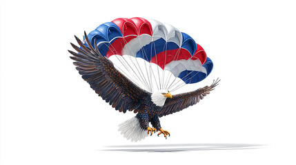 National Airborne Day celebration concept, majestic eagle soaring above, military-style parachute in background, vibrant patriotic colors, realistic detailed illustration