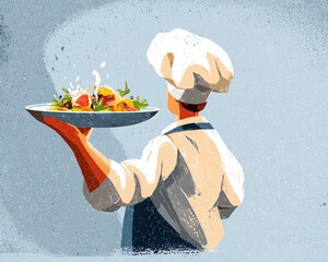Chef Serving Gourmet Dish on Plate with Fresh Ingredients Art