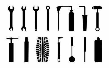 Vector art of collection of car service tools sillouette for design
