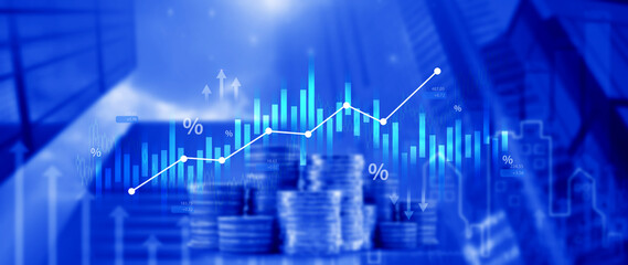 Stock market business and exchange financial growth graph. Business chart data graph diagram, business trading graph investment growth, global trend arrow up and down.