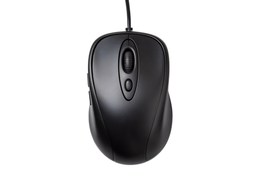 Black computer mouse isolated on transparent background