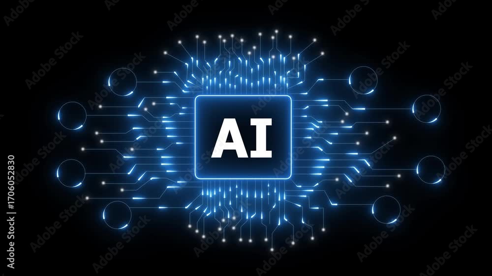 Poster ai chip glowing circuit board abstract technology background artificial intelligence. ai enhances ch
