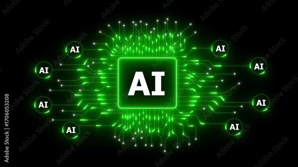 Poster futuristic ai chip circuit board network connections digital technology concept. ai powers smart cir