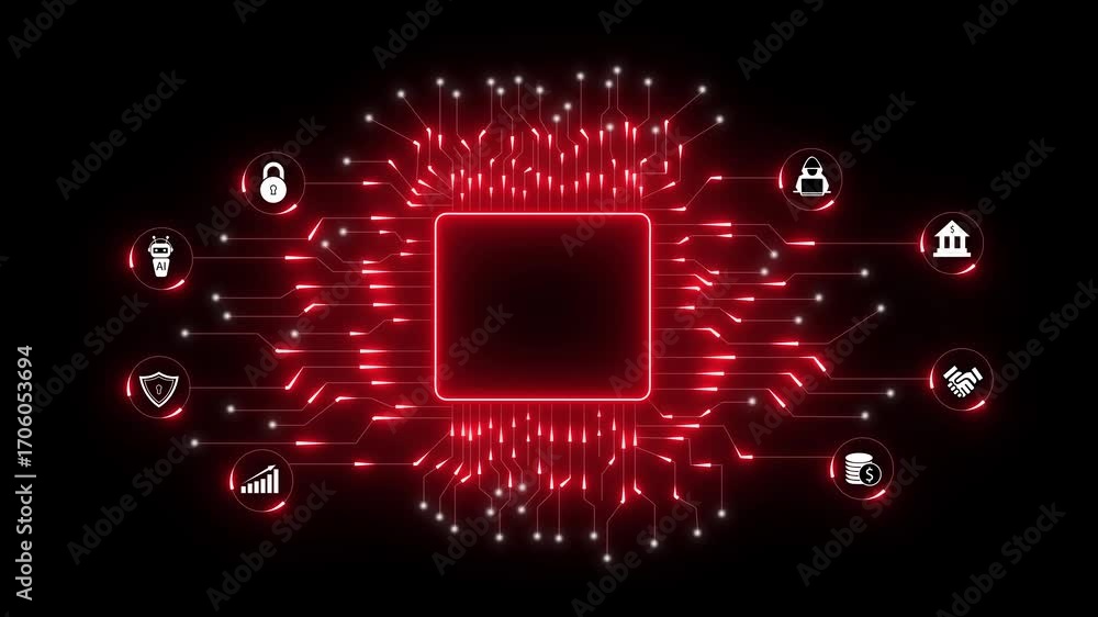 Poster futuristic digital network with glowing circuits connecting icons. technology powers digital network