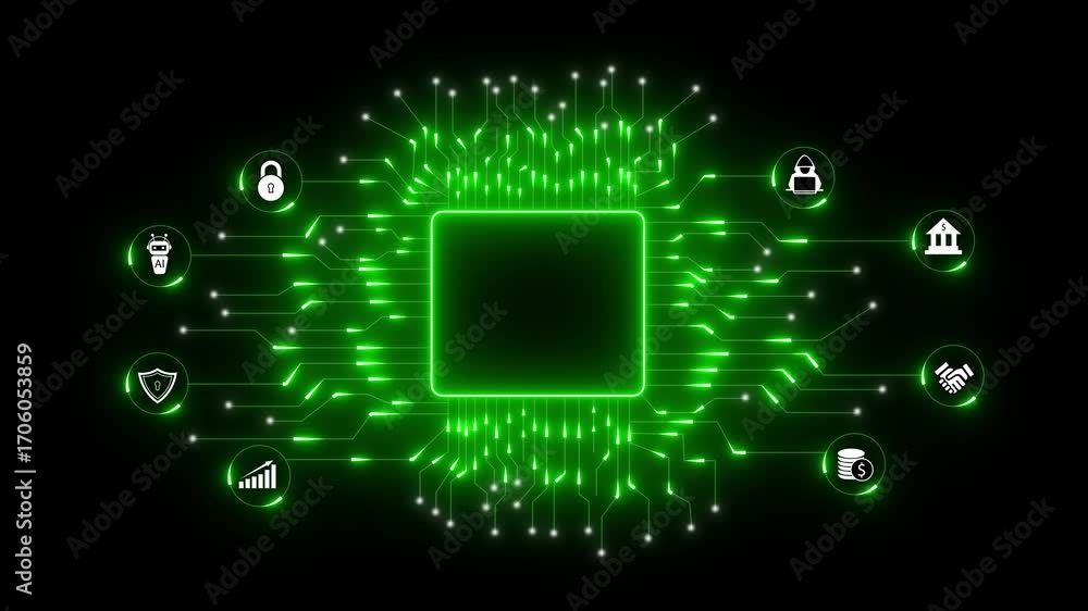 Poster futuristic digital network connecting ai security finance and business growth technology. tech netwo