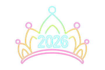 Neon crown celebrating new year 2026 on transparent background