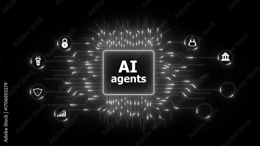 Aufkleber ai agents concept. ai agents and robots secure digital networks and drive intelligent automation.boo