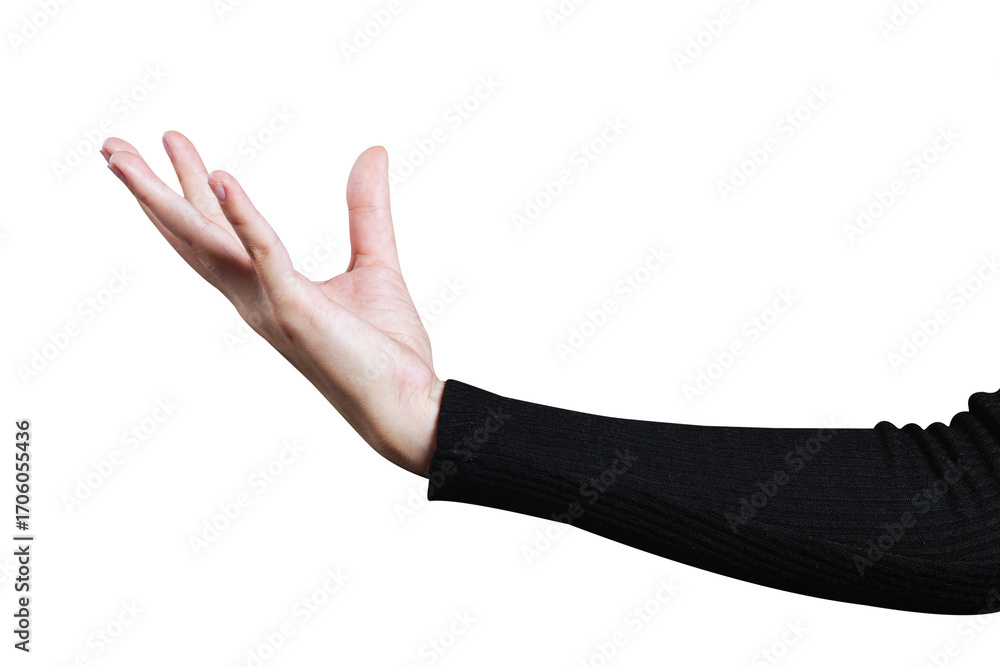 Poster hand gesture png mockup presenting on an invisible object