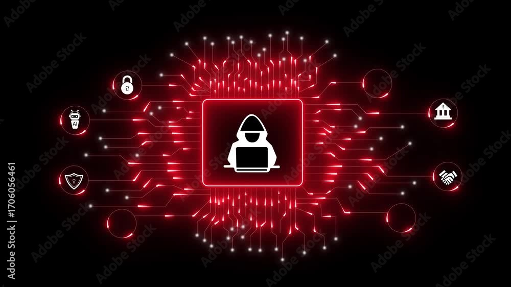 Poster hackers target digital networks with cyber threats and security breaches.ai and encryption protect d