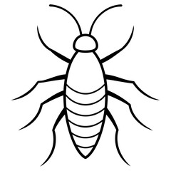 Simple black and white illustration of a cockroach in silhouette style