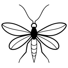 Simple black and white mosquito illustration with detailed wings and segmented body silhouette
