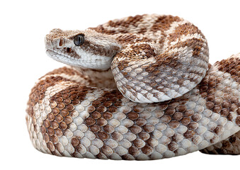 Obraz premium Close up of a coiled rattlesnake isolated on transparent background