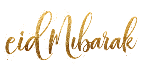 Golden eid mubarak calligraphy isolated on transparent background