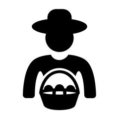 Farmer with basket of eggs silhouette icon