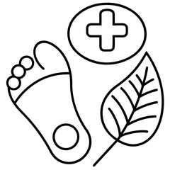Holistic foot care logo featuring foot leaf and medical plus sign design for health and well being concept