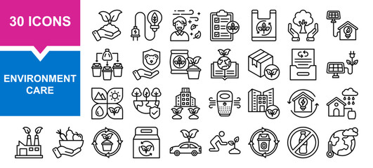 Vector set of environment care line collection. Containing environment, eco, nature, plant, green energy