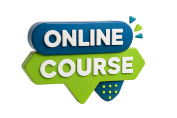 3d rendering of the words online course in a stylized speech bubble shape isolated on transparent background
