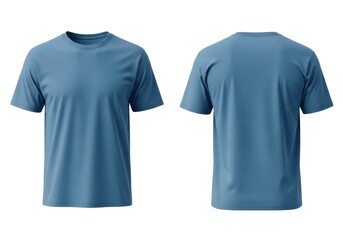 Plain Blue T-Shirt Front and Back View Isolated on White Background.