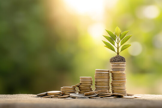 plant growing from coins for concept investment mutual fund finance and business