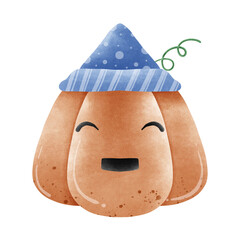 pumpkin wearing a blue hat for Halloween 