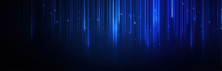Dark blue abstract background featuring glowing, vertical lines with subtle scattered particles