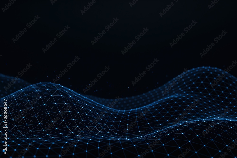 Poster abstract dark blue digital landscape background with connected dots for technology and network conce