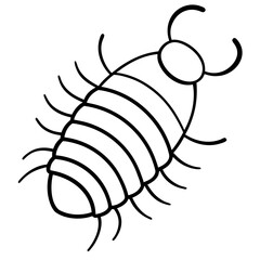 Simple line drawing of a pill bug or woodlouse insect silhouette