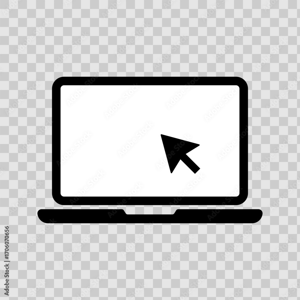 Aufkleber Set of laptop vector icons on differents style with pointer or cursor icon. Notebook screen. Monitor icon for graphic design projects. Computer monitor with blank screen. Display with clicking mouse